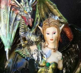 Fairy Green Translucent Wings Figurine Statue w Dragons  