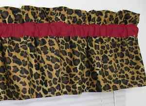 Cheetah Leopard Print Window Curtains Valance w/ RED  
