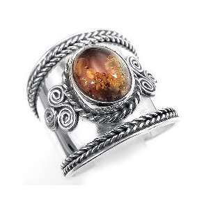   Silver Renaissance Amber Armor Ring Size 6(Sizes 5,6,7,8,9) Jewelry