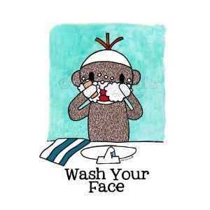 Sock Monkey Bathroom Reminder Wash Your Face 4x6