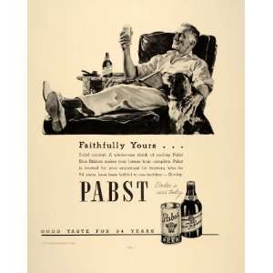  1938 Ad Pabst Blue Ribbon Beer Can Man Recliner Dog 