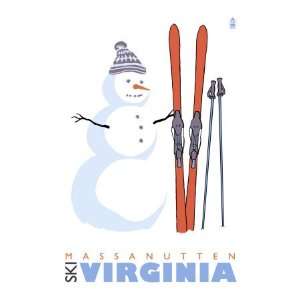   Virginia, Snowman with Skis Giclee Poster Print, 24x32