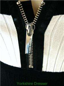 New KAREN MILLEN White Black Panelled Rib Stretch Knit Day Dress Uk 6 