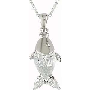  Sterling Silver Cubic Zirconia Fish Pendant Jewelry