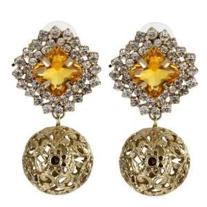  Gold plated Yellow Crystal Earrings with American Diamonds 