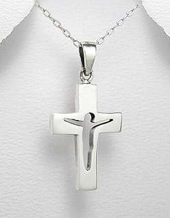 Sterl Silver Risen Jesus Christ Cross Pendant Necklaces  