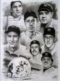Yankees Players Sketch Portrait Charcoal Pencil Drawing  