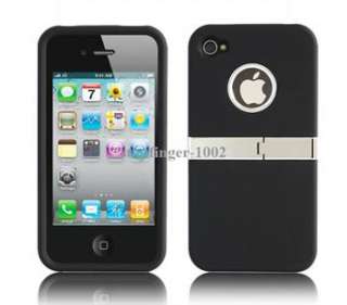 Black 2in1 Deluxe Hard Case Cover W/Chrome With Stand for Apple iPhone 