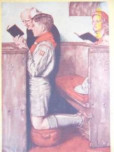 Vintage Norman Rockwell Boy Scout Church Prayer Print  