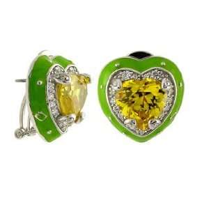  Earring Gold F/clip Heart w/ Enamel & Heart Color Cz 