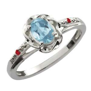   Oval Sky Blue Topaz Red Rhodolite Garnet Sterling Silver Ring Jewelry