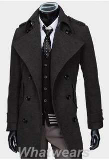 Mens Slim Wool Double Breasted Cowl Collar Long Trench Coat 4 Size 