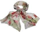 100% New Red Green Silk Polyester Spring Scarf Art Painting Crane 
