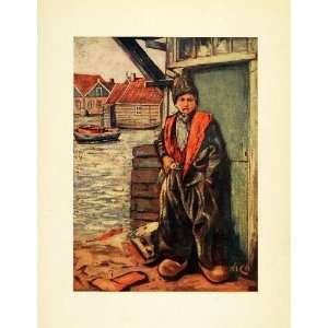  1904 Print Nico Jungmann Art Holland Fisherman Boy Smoking Coastal 