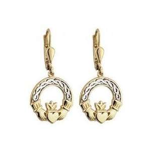   Gold Plated Two Tone Claddagh Drop Earrings   Made in Ireland Jewelry