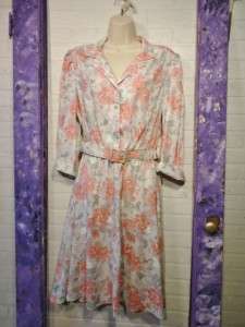 Vintage Pink Floral Print Shirtwaist Dress & Belt ~ STUART ALAN ~ Size 