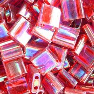  Miyuki 5mm Tila 2 Hole Square Beads TRANS RED AB Crystal 7 