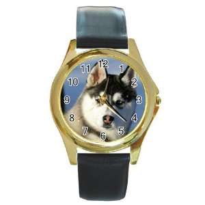  Siberian Husky Puppy Dog 2 Round Gold Trim Watch Z0629 