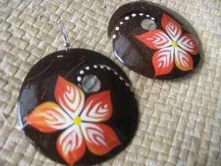 Lot of 4 LRG Samoan handcarved COCONUT EARRINGS (asst)  