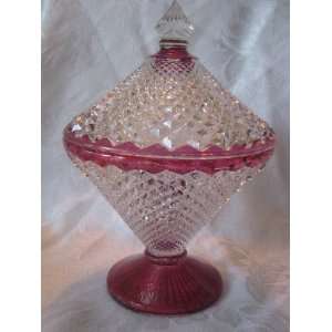  Ruby flashed English Hobnail Comport Candy Dish with cover 