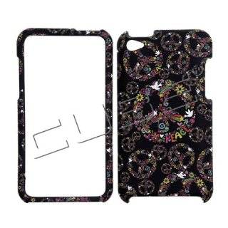  Black with Rainbow Color Peace Sign Flowers Rubber Texture 