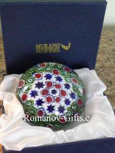   Arte Millefiori Art Glass Paperweight Italy,Signed w/case red,blu,grn