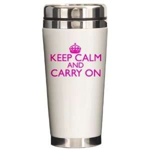  Keep Calm and Carry On Shocking Pink Travel Mug Military 