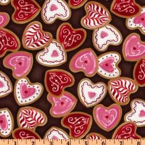  44 Wide Confectins Heart Cookies Brown Fabric By The 