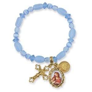    Gold tone Crucifix, Madonna & Child Stretch Bracelet Jewelry