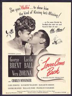 1946 Lucille Ball in Lover Come Back movie promo print ad  
