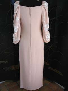 VINTAGE COUTURE GOWN~BLUSH PINK SILK~BEADED VOL SLEEVES  