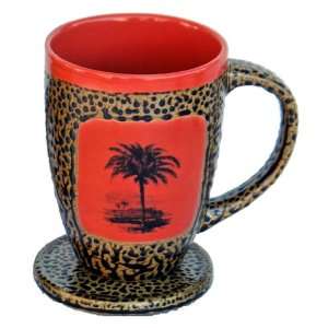  Palm Tree Mug with Lid in Coral