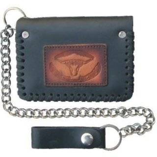 Biker Motorcycle Chain Leather Wallets Black with Tooled Bullhead Long 