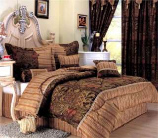 NEW Bed In A Bag Jacquard Brown FULL SIZE Comforter Set  