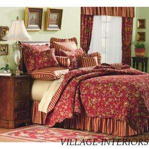 FRENCH COUNTRY RED, GOLD, SAGE F/QUEEN COTTON QUILT + SHAMS SET  