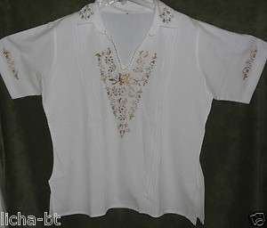   Embroidered Peasant Vintage Boho Floral Cotton Blouse Tunic Top  