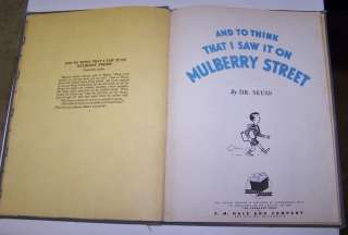 ODD Copy 1937 DR SEUSS Mulberry Street 8th Printing  