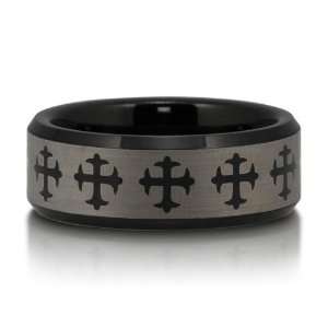  Black Tungsten Carbide Ring Band With Cross Design Comfort Fit 