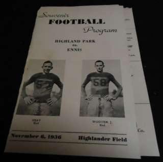 1936 Football Program HIGHLAND PARK Scots ENNIS Lions  