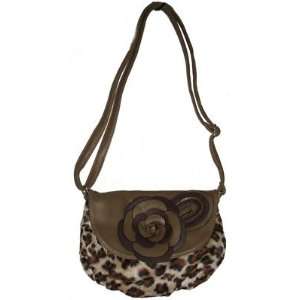 Flowered Crossbody/Messenger Purse with Soft Faux Animal Print Fur in 