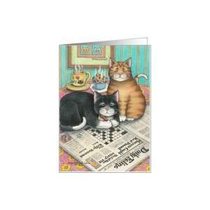  Cats Doing Crossword Puzzle Birthday (Bud & Tony) Card 