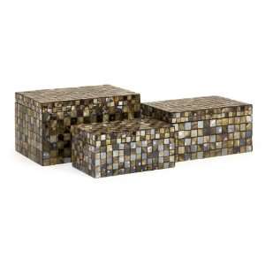  Glass and Mirror Mosaic Large Tile Storage Boxes   Set of 
