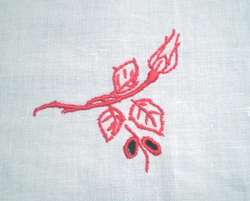 FRENCH Vintage Antique RED Hand Embroidered ROSE Runner  