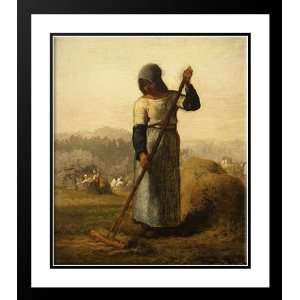   28x32 Framed and Double Matted Woman with a rake