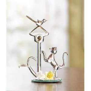 Cat And Bird House On Mirror Statue / Figurine  Kitchen 