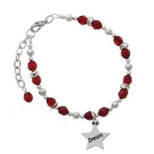  Dream Star Maroon Czech Glass Beaded Charm Bracelet 