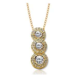  18k Y Gold 3 Stone 1 1/2 Carat Pave Rim Diamond Pendant 