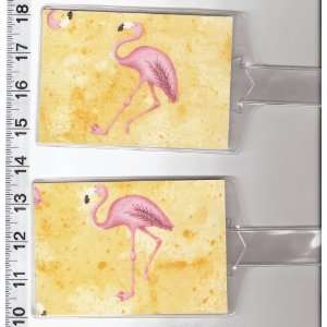  Set of 2 Luggage Tags Made with Pink Flamingo on Yellow 