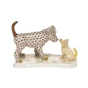  Herend Dog and Cat Chocolate and Butterscotch Fishnet 