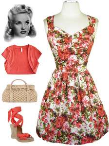   Florals PINUP Style SUN Dress w/ CUT OUT Back & Gathered Bust  